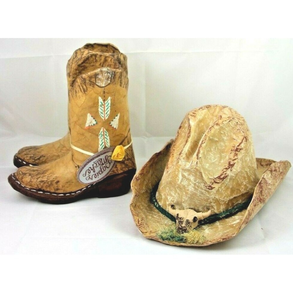 Paper Mache Western Cowboy Hat & Boots Rustic Party Wedding Decor